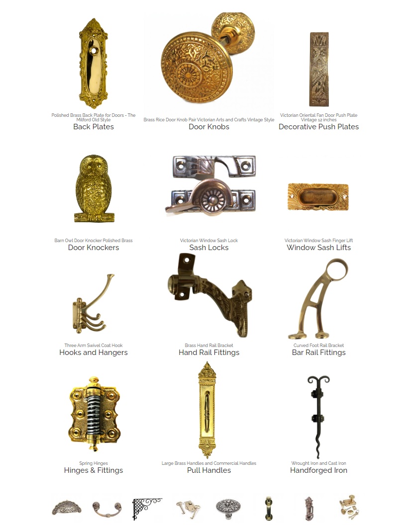 Brass Hardware for Doors, Windows, cabinet and furniture - antique style hardware